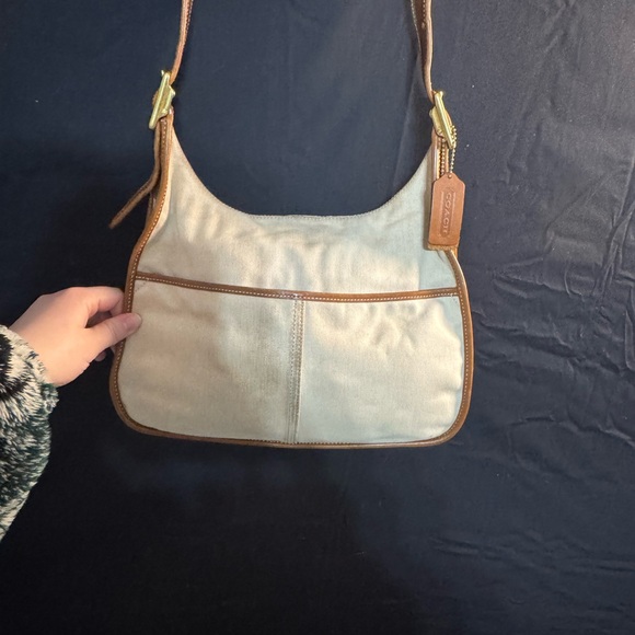 Vintage Coach 9125 Canvas Leather Hobo Shoulder Bag Beige Turn Lock Legacy - Picture 6 of 10